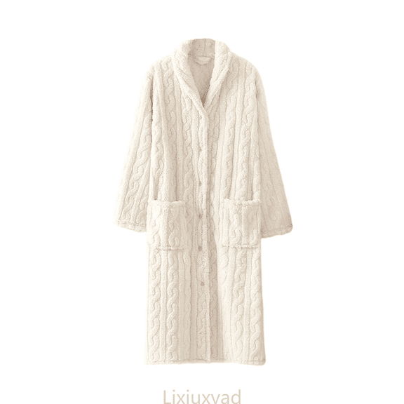 Lixiuxyad Fleece Bathrobe Long Kimono Robe With Collar And Button Closure For Home Loungewear Womens Pajama Sets M