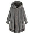 thumbnail image 1 of Lixiuxyad Lined Jacket Women Autumn And Winter Casual Solid Color Side Slit Hooded Button Cardigan Jacket With Pockets Home Wear Jacket Gray, 1 of 2