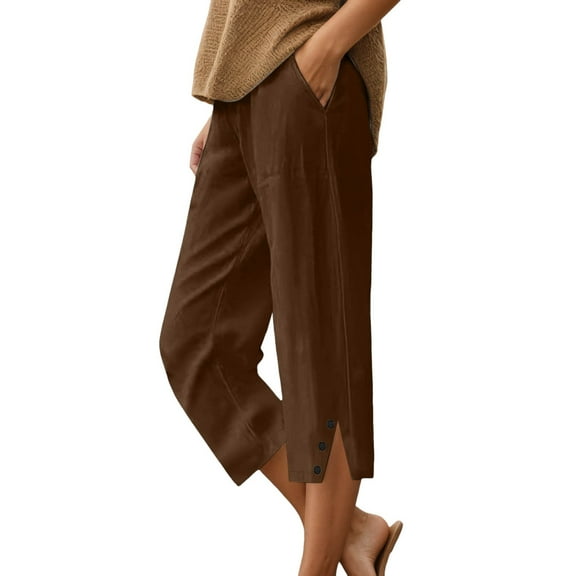 Lixiuxyad Flowy Wide Leg Pants Shorts For Women Knee Length Linen Capris Lightweight Summer Straight Leg Beach Shorts With Pockets Brown