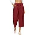 thumbnail image 1 of Lixiuxyad Flowy Wide Leg Pants Womens Linen Pants High Waisted Wide Leg Drawstring Casual Loose Trousers With Pockets Red, 1 of 4