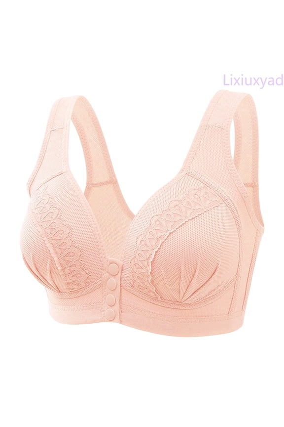 Front Closure Bra Women Lace Front Button Shaping Cup Shoulder Strap Plus Size Underwire Bra,Red