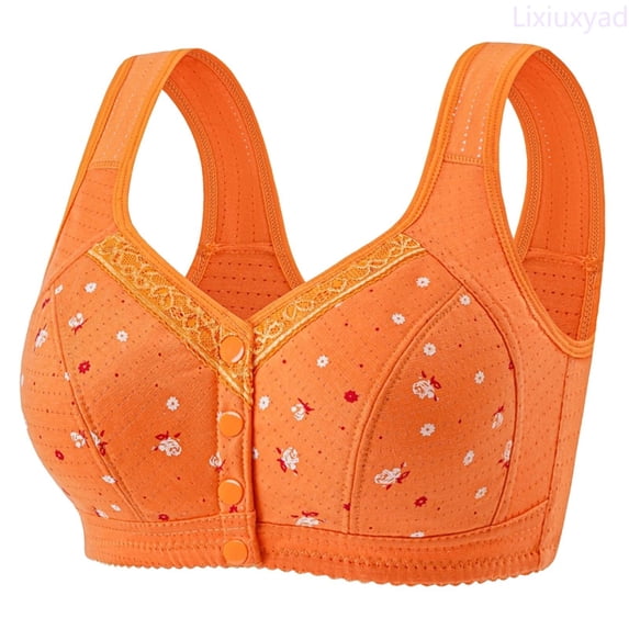 Lixiuxyad Front Closure Bras For Plus Size Wireless Comfort Demi Cup Lightweight Everyday T Shirt Bra With Support And Lift,Bras for Women Orange 4XL