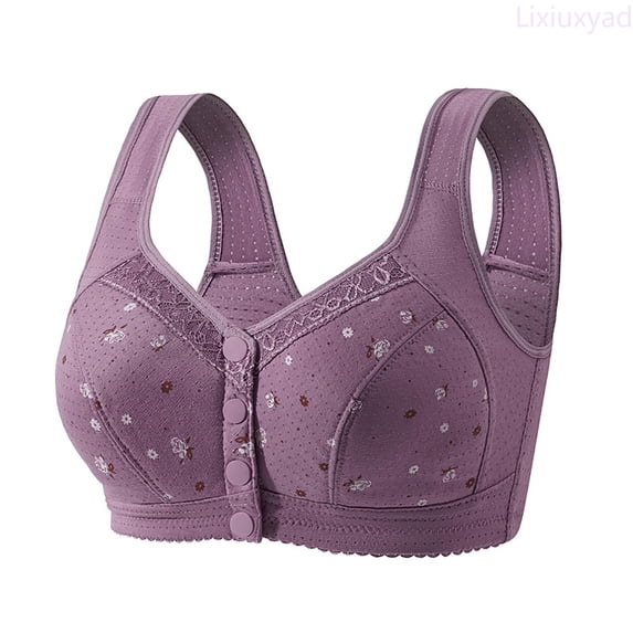 Lixiuxyad Front Closure Bras For Plus Size Wireless Comfort Demi Cup Lightweight Everyday T Shirt Bra With Support And Lift,Bras for Women Purple 1XL