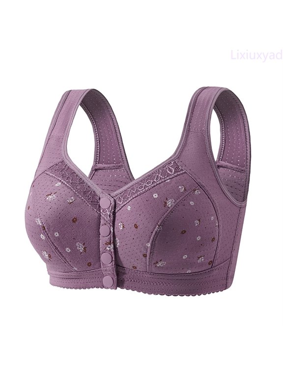 Front Closure Bras For Plus Size Wireless Comfort Demi Cup Lightweight Everyday T Shirt Bra With Support And Lift,Bras for Women Purple 3XL
