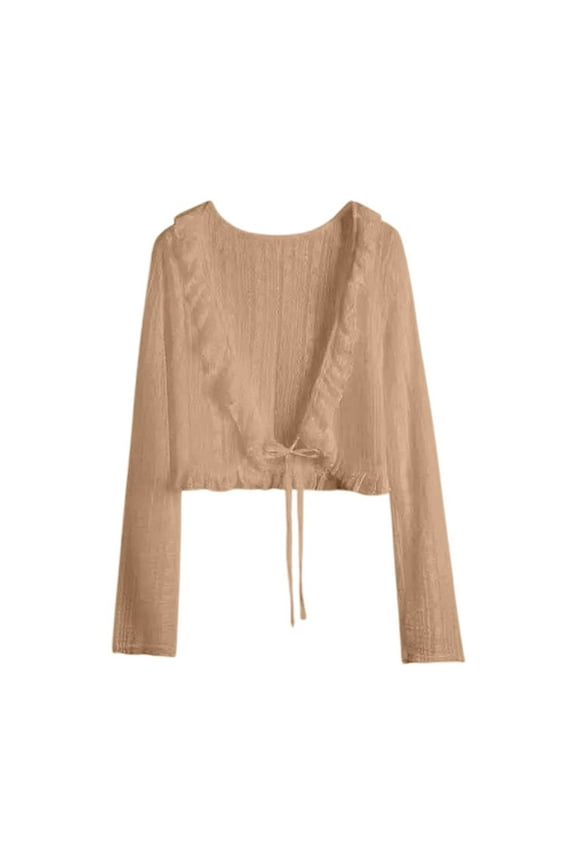 Front Slit Cover Ups Sweater New Thin Versatile Lace Shawl Jacket Short Long Sleeved Sun Outer Cardigan