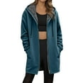 thumbnail image 1 of Lixiuxyad Fuzzy Hooded Jacket Women's Autumn And Winter Solid Color Mid Length Fleece Lined Zipper Jacket Green, 1 of 5