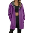 thumbnail image 1 of Lixiuxyad Fuzzy Hooded Jacket Women's Autumn And Winter Solid Color Mid Length Fleece Lined Zipper Jacket Purple, 1 of 5