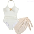 thumbnail image 1 of Lixiuxyad Girls Ribbed Swimsuit Two Piece With 3D And Wrap Skirt For Swimming Beach,2 Piece Bathing Suit Sizes 15-16 Years White, 1 of 5