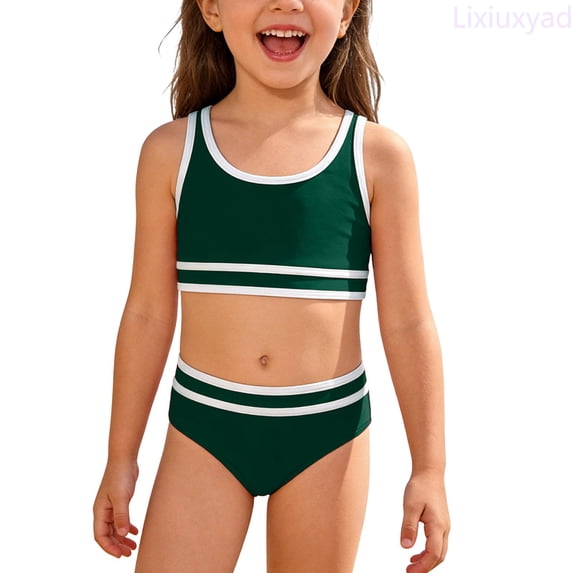 Lixiuxyad Girls Swimsuit Double Stretchy Strap High Waist Sport Swimwear Color Block 2 Piece Swimsuits Set,Sizes 13-14 Years