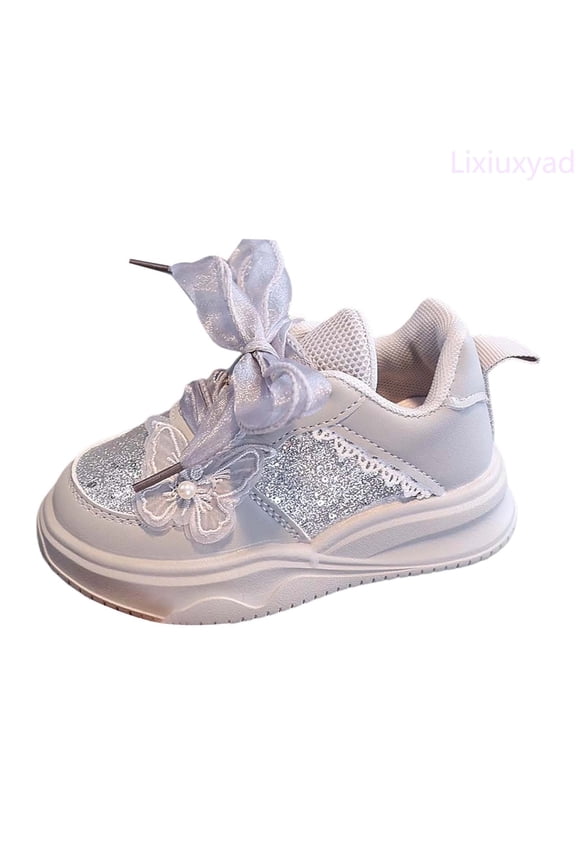 Glamour Glitter Bow Kids Sneakers For Toddlers And Girls Stylish Everyday Shoes With Sparkly Design And Comfortable Fit For Play Running Athletic Shoes Sizes 6.5(Toddler 12-18 Months)