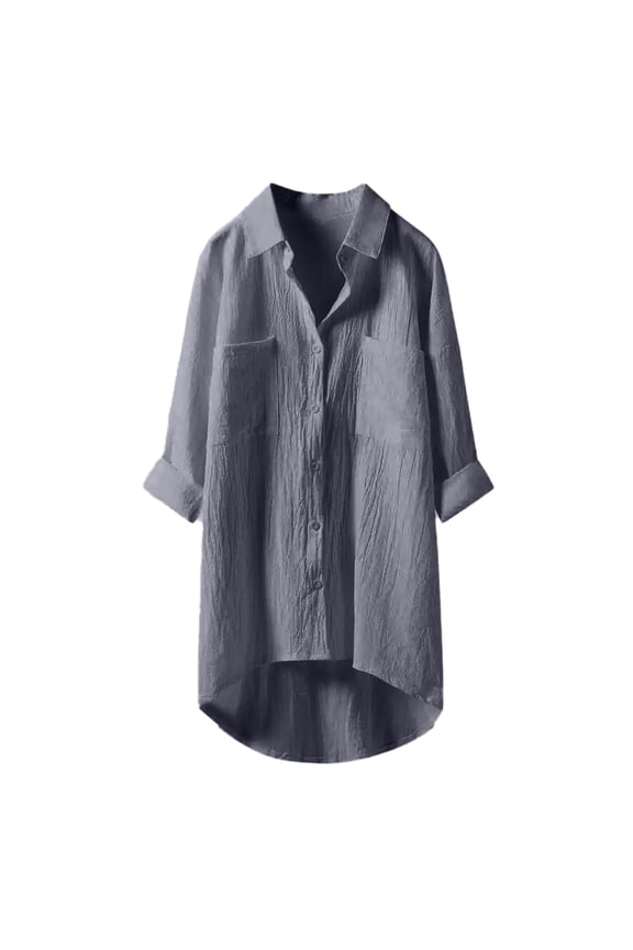 Half Sleeve Shirt Women Pack Women's New Korean Style Temperament Solid Color Linen Shirt Loose Autumn Blouse