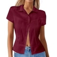thumbnail image 1 of Lixiuxyad Half Sleeve Women Women's Pure Color Casual Collar Button Up Short Sleeve Shirt, 1 of 6