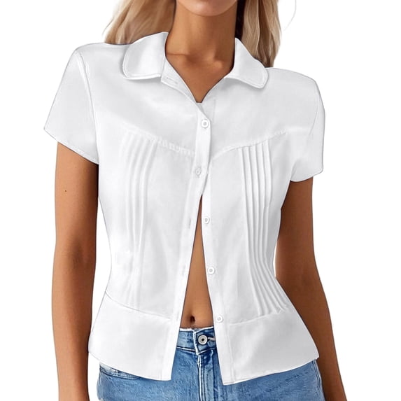 Lixiuxyad Half Sleeve Women Women's Pure Color Casual Collar Button Up Short Sleeve Shirt