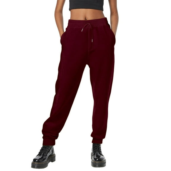 Lixiuxyad High Waist Stretchy Pants Women's Casual Pants Loose Fit Mid Rise Elastic Waist Comfortable Pants For Everyday Wear Home Outdoor Activities Fall Winter Red