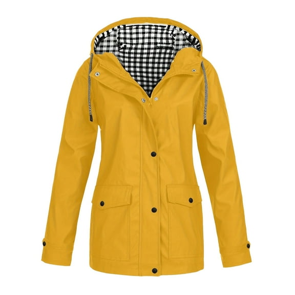 Lixiuxyad Jacket for Women And Winter Women's Windbreaker Checkered Hooded Three In One Two Piece Set Outdoor Mountaineering Suit Jacket And Windbreaker Yellow