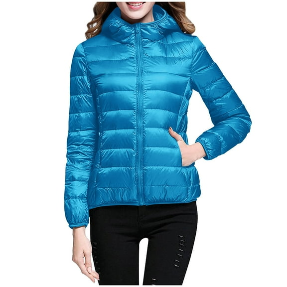 Lixiuxyad Down Jackets Packable Women Warm Lightweight Hooded Windproof Winter Coat With Recycled Insulation Winter Slim Short Hooded Warm White Down Coat Outerwear Blue