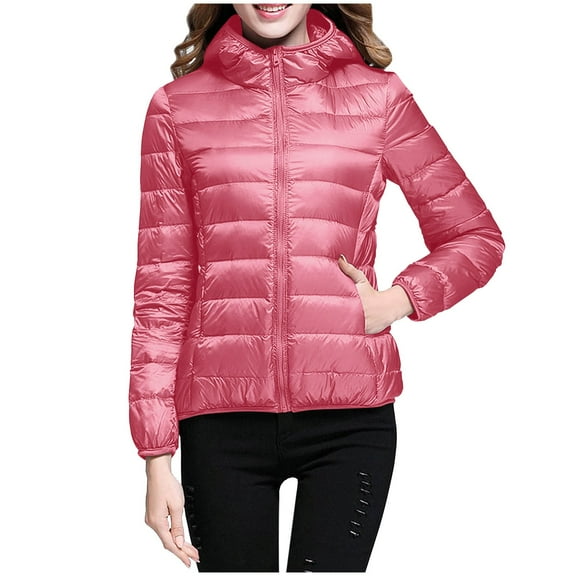 Lixiuxyad Down Jackets Packable Women Warm Lightweight Hooded Windproof Winter Coat With Recycled Insulation Winter Slim Short Hooded Warm White Down Coat Outerwear Pink