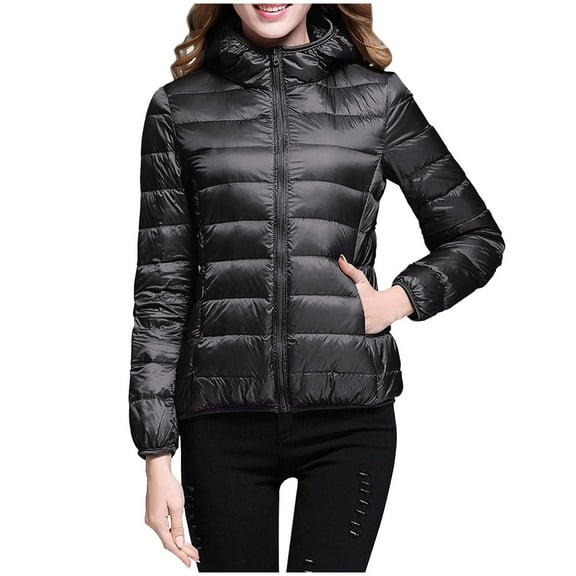 Lixiuxyad Down Jackets Packable Women Warm Lightweight Hooded Windproof Winter Coat With Recycled Insulation Winter Slim Short Hooded Warm White Down Coat Outerwear Black