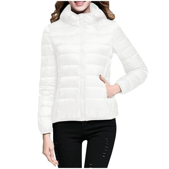 Lixiuxyad Down Jackets Packable Women Warm Lightweight Hooded Windproof Winter Coat With Recycled Insulation Winter Slim Short Hooded Warm White Down Coat Outerwear White
