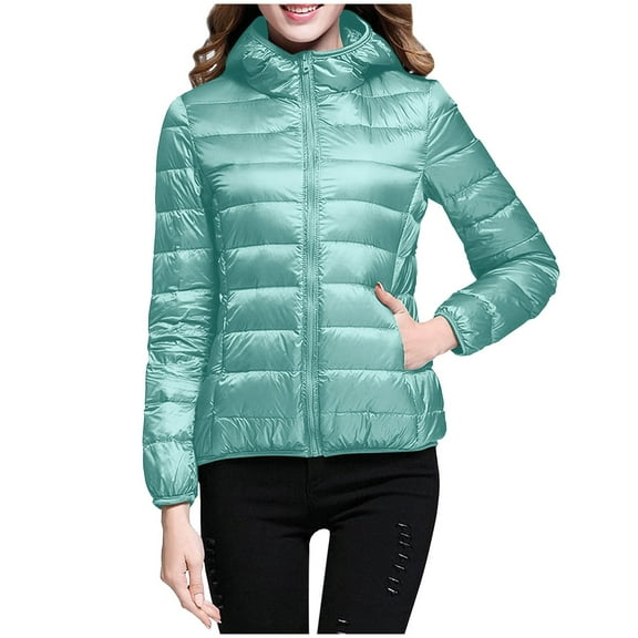 Lixiuxyad Down Jackets Packable Women Warm Lightweight Hooded Windproof Winter Coat With Recycled Insulation Winter Slim Short Hooded Warm White Down Coat Outerwear Green