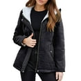 thumbnail image 1 of Lixiuxyad Down Jackets Packable Women's Winter Short Padded Coat Fleece Lined Thick Warm Jacket Outerwear Windproof Casual Coat For Cold Weather Black, 1 of 5