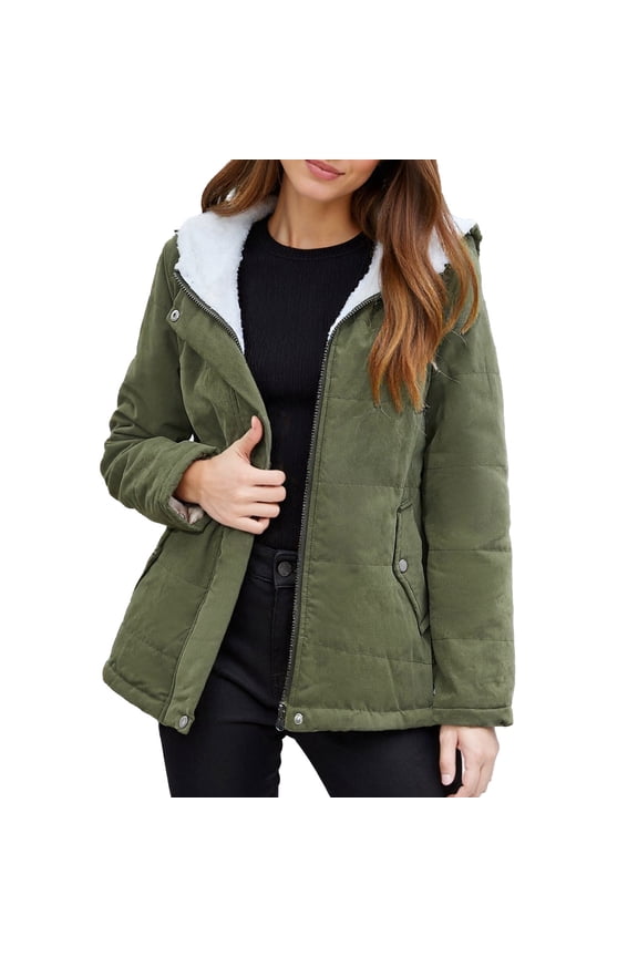 Down Jackets Packable Women's Winter Short Padded Coat Fleece Lined Thick Warm Jacket Outerwear Windproof Casual Coat For Cold Weather Green