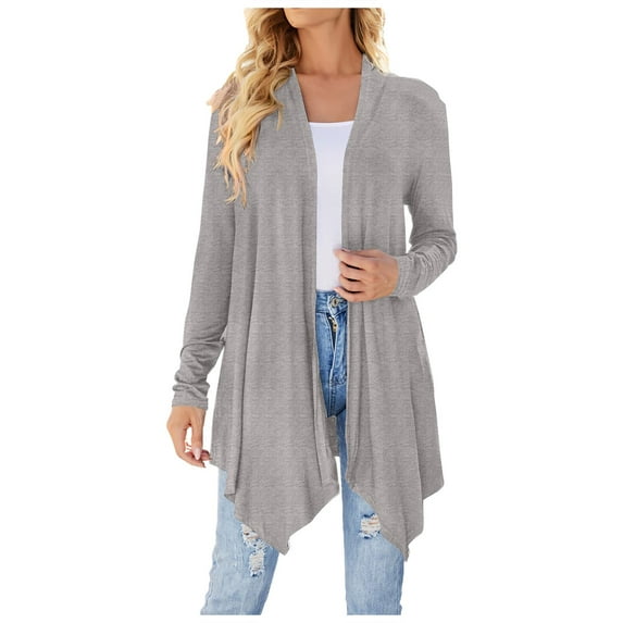 Lixiuxyad Knitted Cardigan Women Fashion Long Sleeve Cardigan Autumn Lightweight Open Front Draped Mid Long Asymmetric Coat