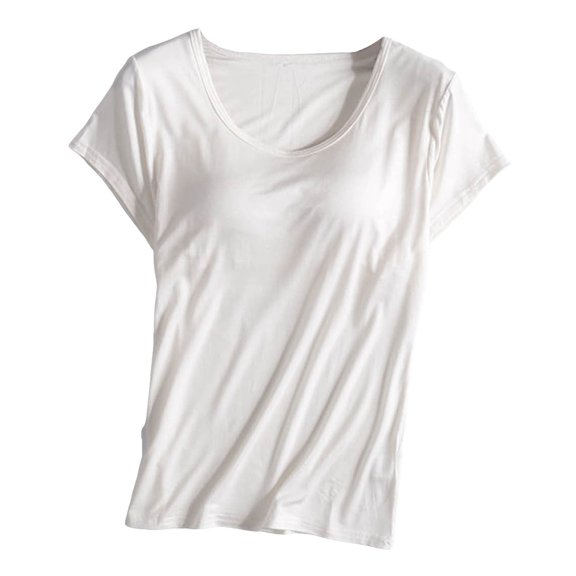 Lixiuxyad Lady Wear Short Sleeved T Shirt With Chest Pad Bra Cup Semi Sleeve Vest Pajamas