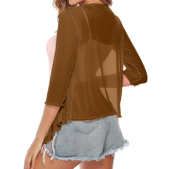 Lixiuxyad Leopard Cardigan A Women's Solid Color Chiffon Shawl Cardigan Paired With A Summer Fashion Short Sleeved Breathable Mesh Beach Sun Protective Cardigan