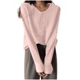 thumbnail image 1 of Lixiuxyad Light Knit Cardigans for Women Solid Color Round Neck Pearl Buckle Knitted Cardigan Women's And Versatile Top Long Sleeve Women's Spring And Autumn, 1 of 4