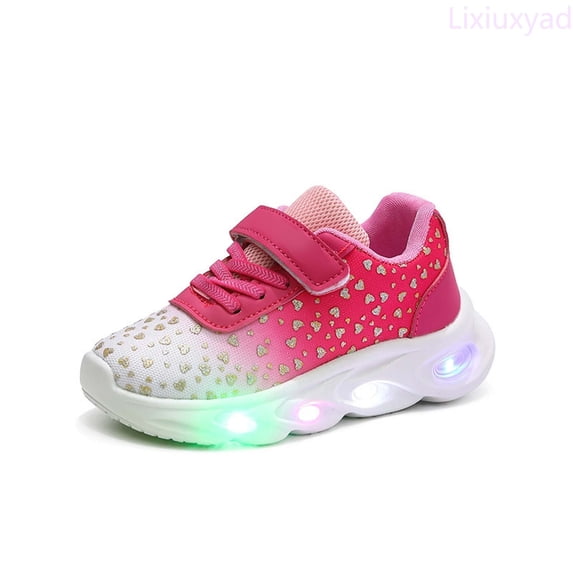 Lixiuxyad Lightweight Girls' Easy Care Sneakers With Cushioned Sole Cute Heart Design Glow In The Dark Board Shoes For Everyday Comfort(12M 6Y) Running Sports Shoes Sizes 6(Toddler 12-18 Months)