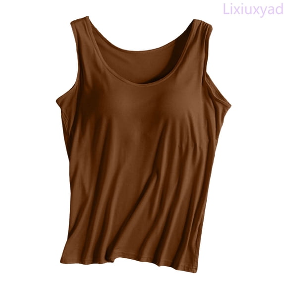 Lixiuxyad Lightweight Tank Tops Women Solid Color Tops With Chest Pad No Steel Ring Cup Shirts Wide Strap Integrated Outerwear Yoga Sports Tank,Bronze