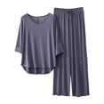 thumbnail image 1 of Lixiuxyad Long Pajamas Set for Women Sets For Women 3/4 Length Sleeve V Neck Summer Tops Elastic Waist Wide Leg Pants Summer Outfits, 1 of 3