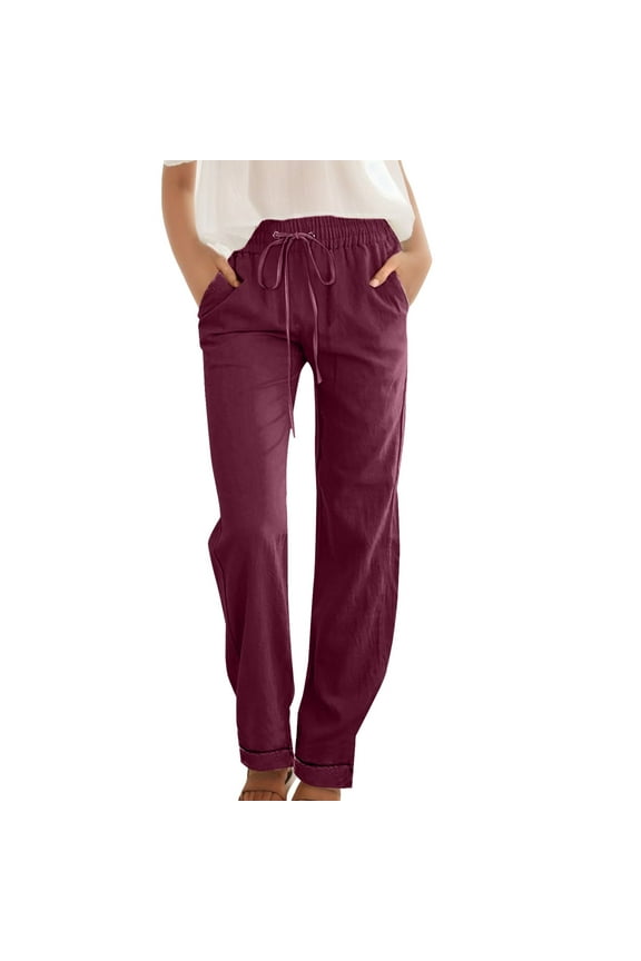 Long Straight Pants Pants For Women Wide Leg Casual Pants With Pockets Lightweight High Waisted Adjustable Tie Knot Loose Trousers Red