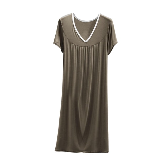 Lixiuxyad Nightgown with Buttons Women's Summer V Neck Short Sleeve Nightgown Casual Sleepshirt Loungewear Comfortable Sleepwear For Home Basic Solid Color