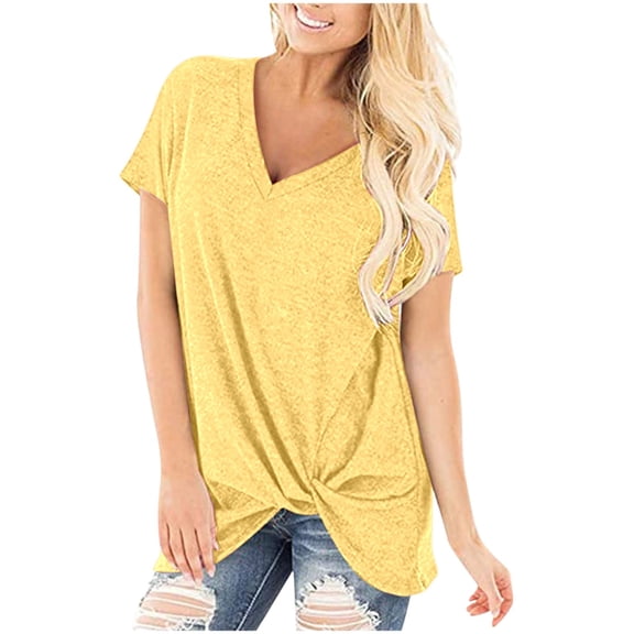 Lixiuxyad Outfits for Women Women's V Neck Knot Short Sleeve T Shirt