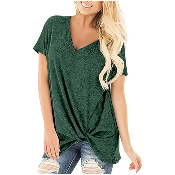 Lixiuxyad Outfits for Women Women's V Neck Knot Short Sleeve T Shirt