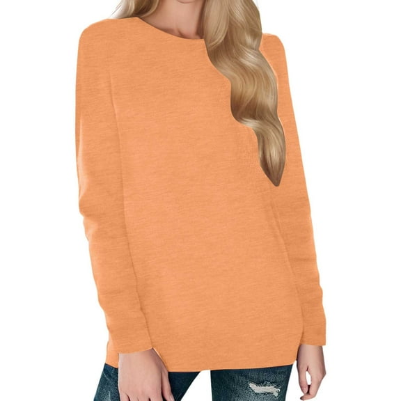 Lixiuxyad Oversized Fitted T Shirts For Women Women's Basic Round Neck Fashion T Shirt Long Sleeve Shirt Loose Autumn Top,Orange M