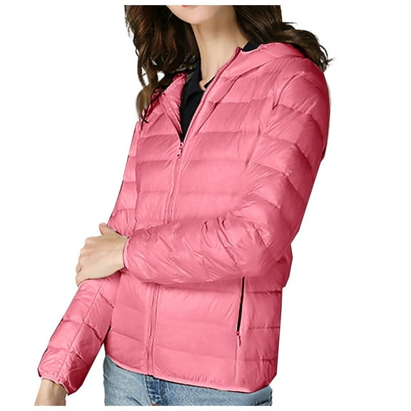 Lixiuxyad Packable Down Jacket for Women Lightweight Winter Down Jackets Slim Fit Hooded Coat Zipper Warm Jacket with Hood Pink