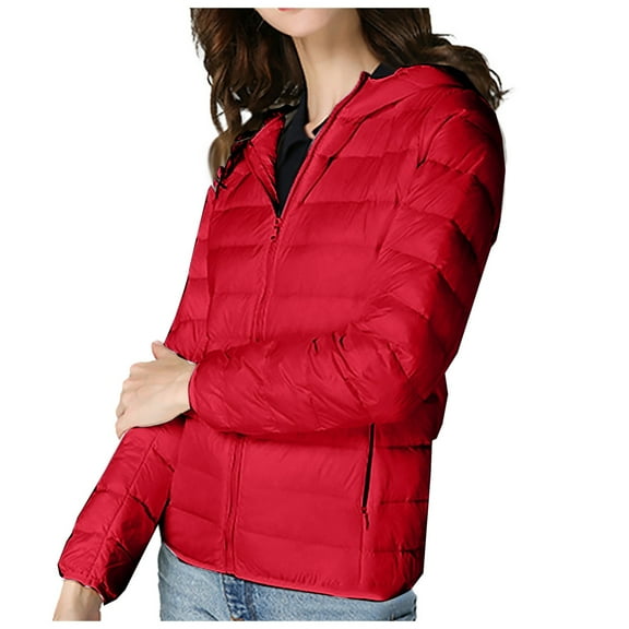 Lixiuxyad Packable Down Jacket for Women Lightweight Winter Down Jackets Slim Fit Hooded Coat Zipper Warm Jacket with Hood Red