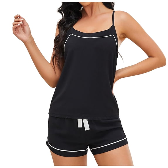 Lixiuxyad Pajama Button down Women Summer Pajamas Thin Sexy Backless Suspender Shorts Set