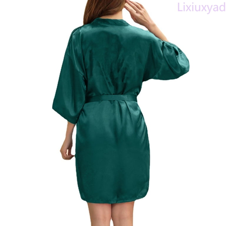 Lixiuxyad Pajama Dress for Women Women's Soft Long Satin Robes Long Silk Robes Full Length Robes Kimonos Silky Bath Robe Dressing Gowns,Green, Size