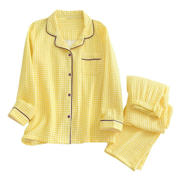 Lixiuxyad Pajama Set Petite Women Women's Plaid Pajama Set Cozy Breathable Long Sleeve & Long Pants Loungewear