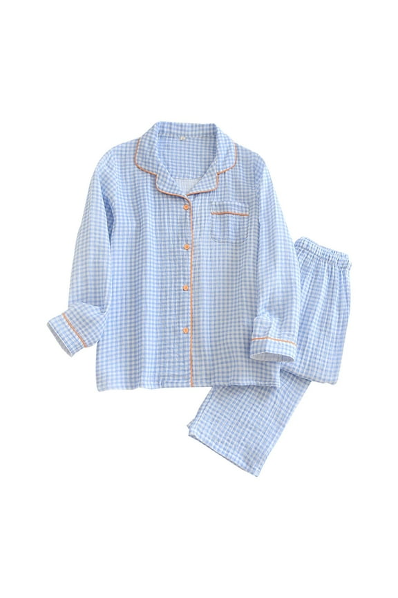 Pajama Set Petite Women Women's Plaid Pajama Set Cozy Breathable Long Sleeve & Long Pants Loungewear