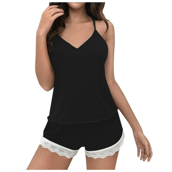 Lixiuxyad Pajama Set for Women And Shorts Women's Lace V Neck Strap Pajama Set With Shorts 2 Piece Sleepwear Combo
