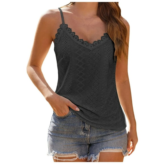 Lixiuxyad Plus Size Tank Tops For Women Women's Tank Top V Neck Lace Camisole Casual Cute Summer Top Loose Fit(Black S)