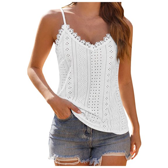Lixiuxyad Plus Size Tank Tops For Women Women's Tank Top V Neck Lace Camisole Casual Cute Summer Top Loose Fit(White XL)