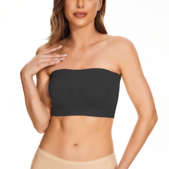 Lixiuxyad Plus Size Tank Tops For Women Womens Non Padded Bandeau Bra Wire Strapless Convertible Bralettes Basic Layer Top Bra(Black XXXXL)