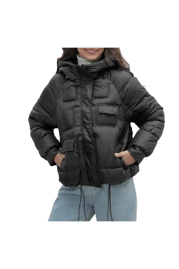 Puffer Jacket New Down Padded Jacket Women's Winter Padded Jacket Bright Pocket Padded Jacket Black