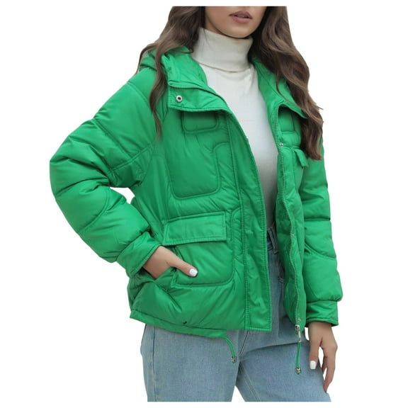 Lixiuxyad Puffer Jacket New Down Padded Jacket Women's Winter Padded Jacket Bright Pocket Padded Jacket Green